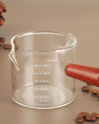 Heat-resistant Glass Coffee Measuring Cup Wooden Handle
